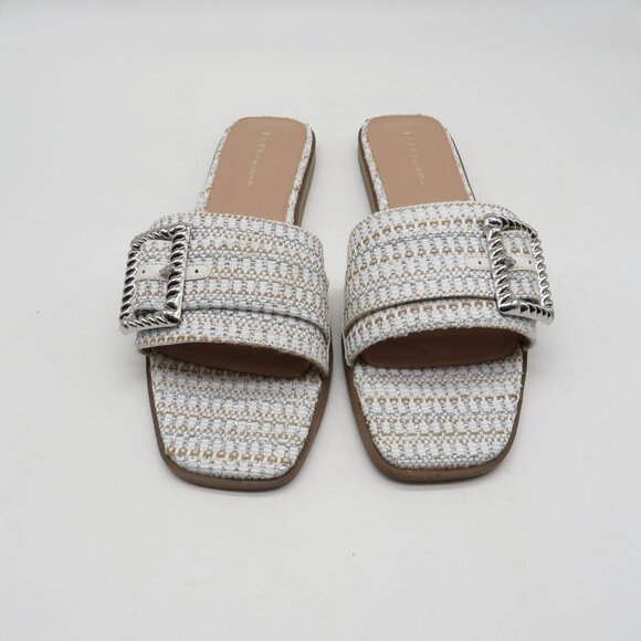 Bcbgeneration White Silver Woven Slide Sandals With Buckle 10M NEW - Picture 3 of 8